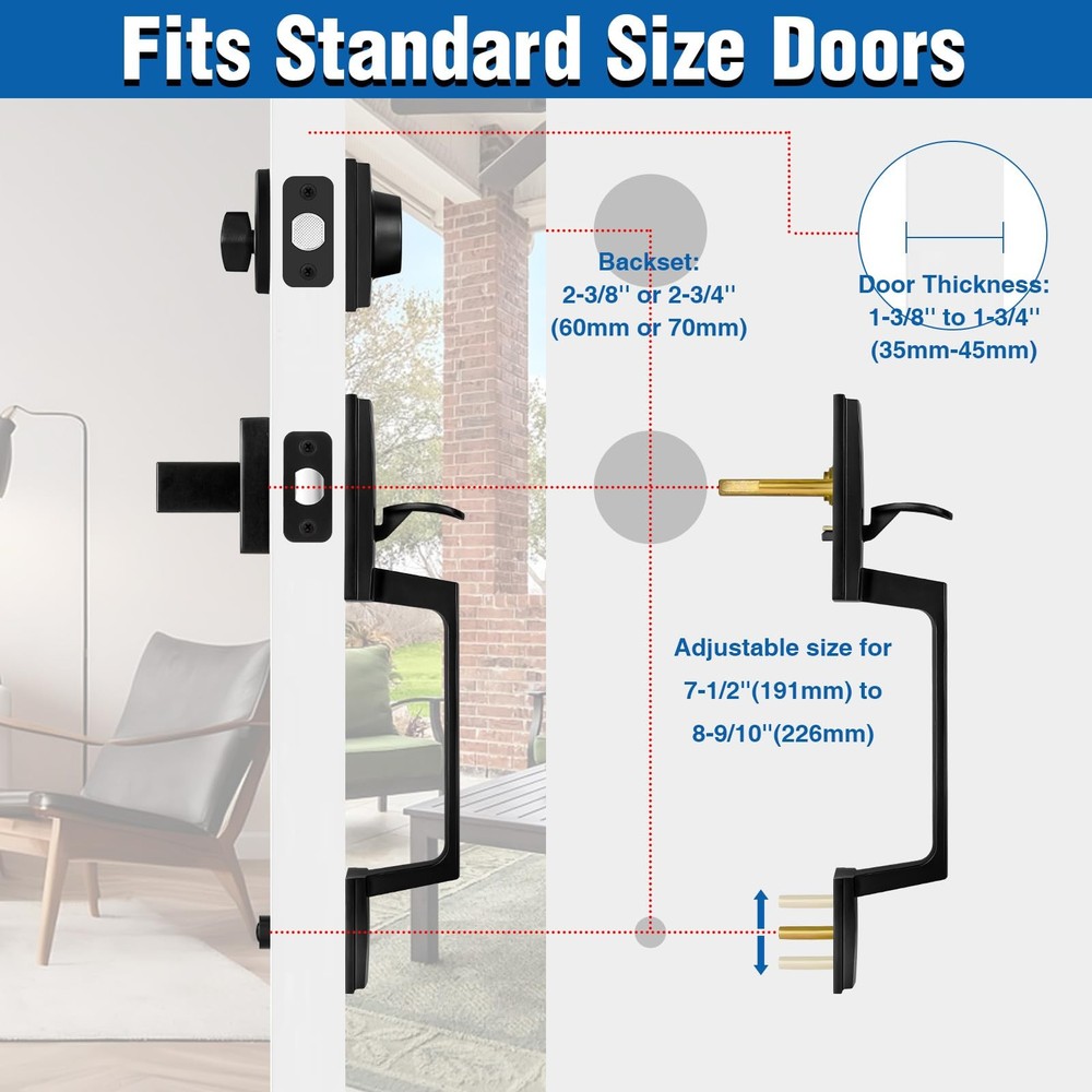 Matte Black Front Door Handle and Single Cylinder Deadbolt Combo Set,