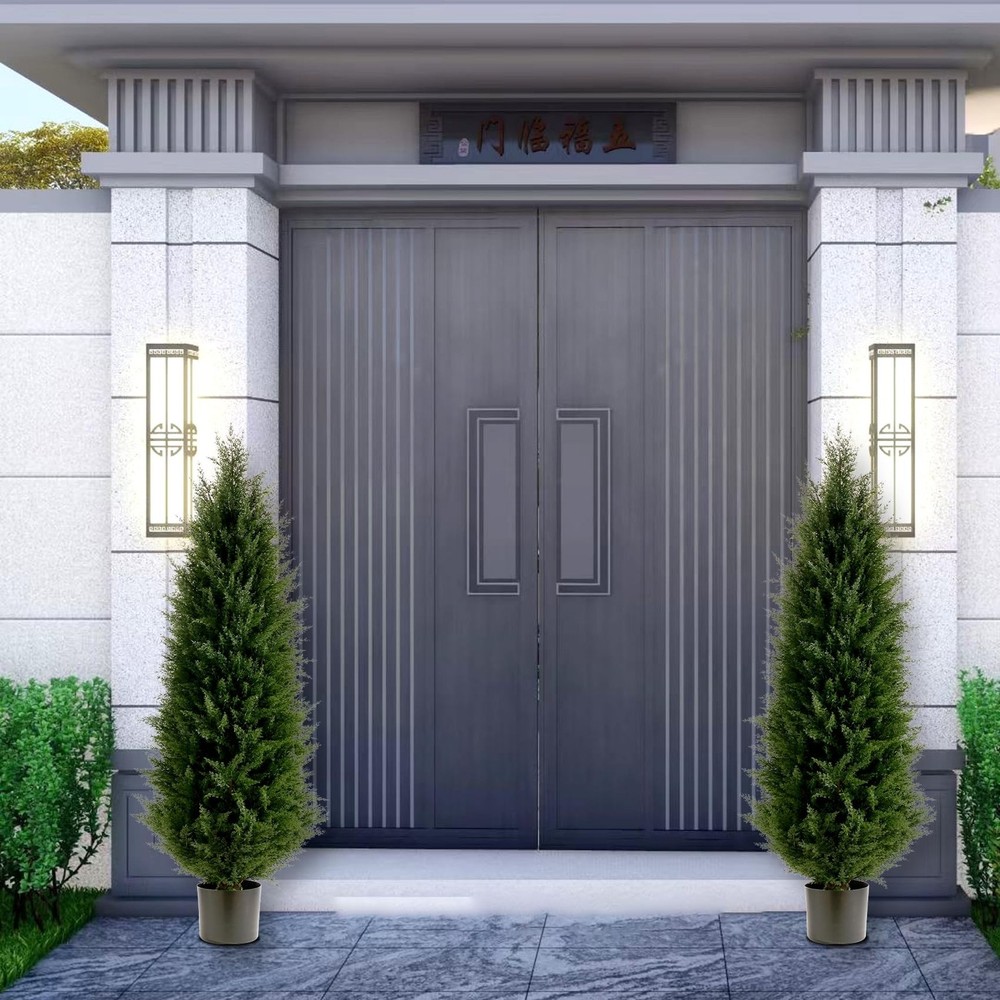 Artificial Topiary Tree Set of 2 Artificial Cedar Trees 4FT Uv Resistant Pine...