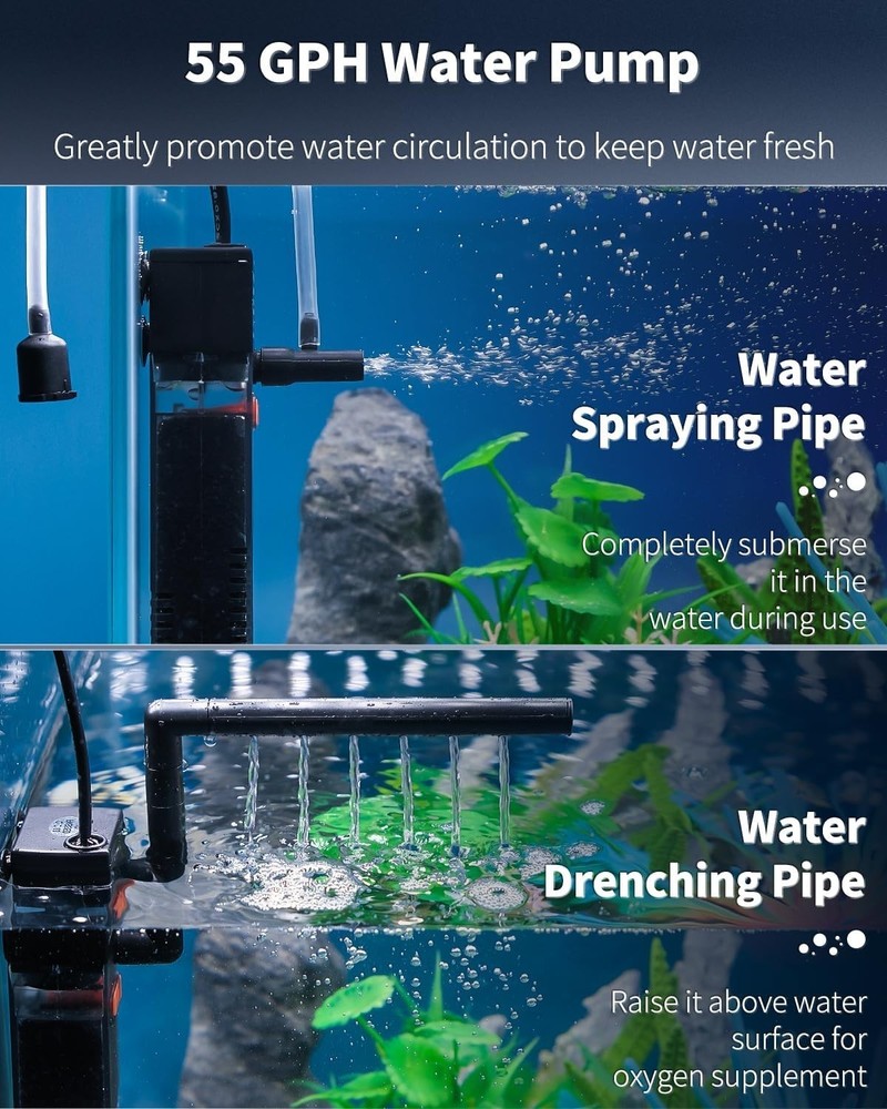 Compact Submersible Fish Tank Filter for Crystal Clear Water and Oxygen Boost