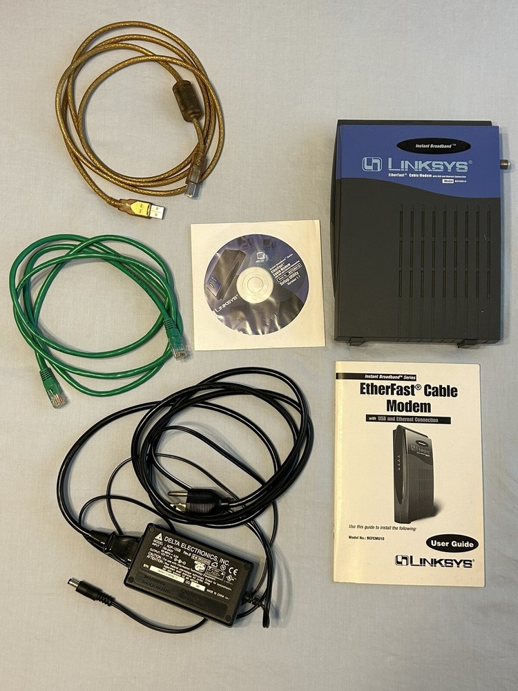Linksys BEFCMU10 EtherFast Cable Modem USB Printer/Scanner & Ethernet Cables