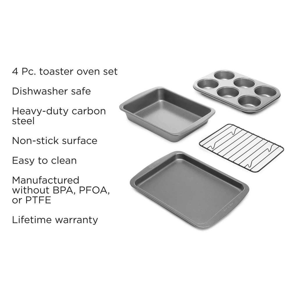 Ecolution EIOGY-1204 Toaster Oven Bakeware 4Piece Set | Nonstick Heavy Duty C...