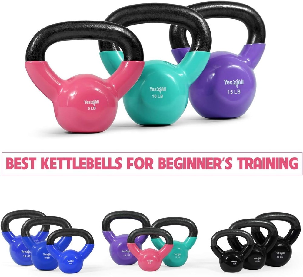 Kettlebell Vinyl Coated Kettlebell Cast Iron Sets with Stable Flat Bottom