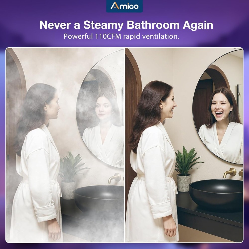 110CFM Bath Fan with Bluetooth Speaker RGB Light