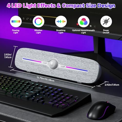 Computer Speakers for Desktop, USB Powered Bluetooth PC White Aux & Bluetooth