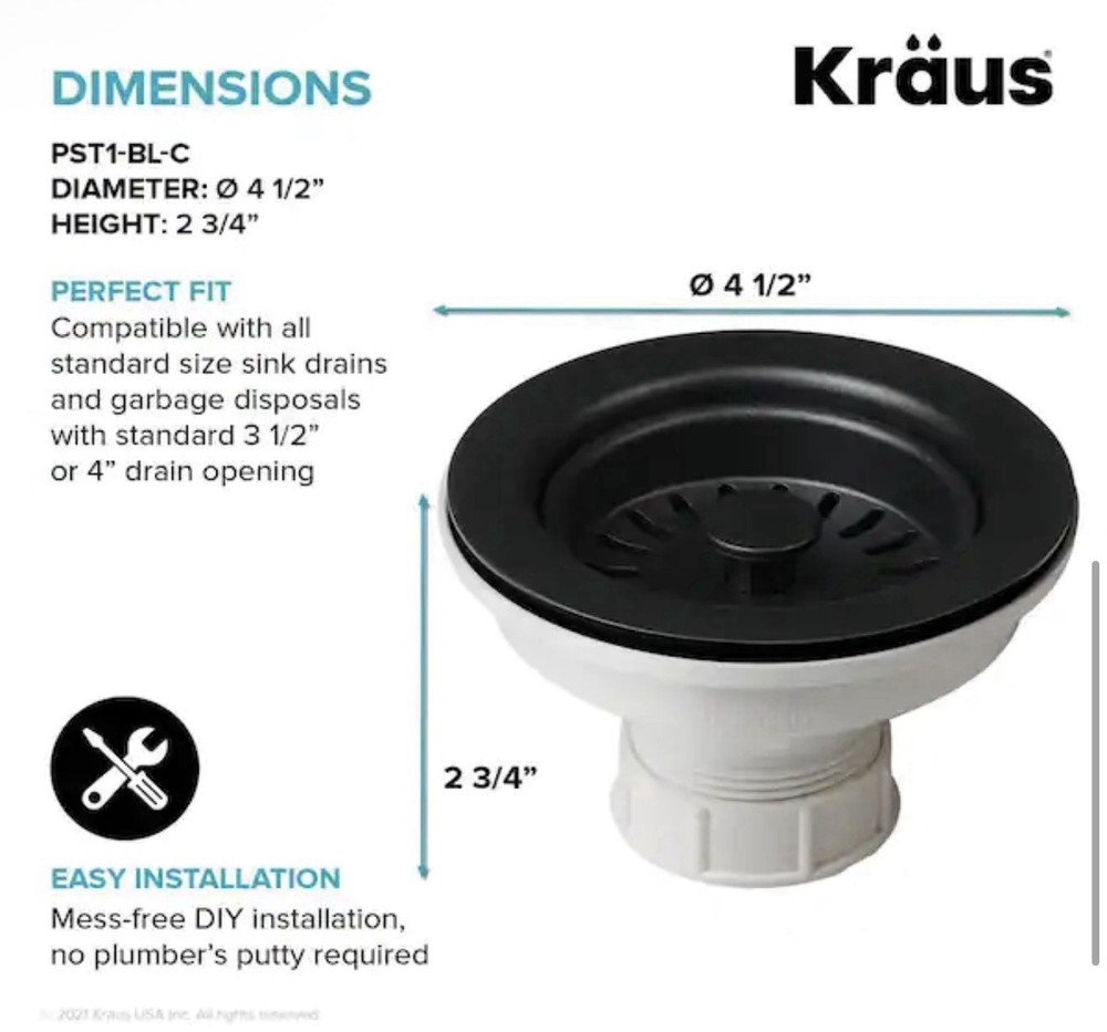 Kraus PST1-BL-C Kitchen Sink Strainer in Black