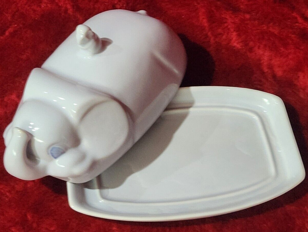 Canton Ware White Elephant Butter Dish w/ Mouse on Back Made in England