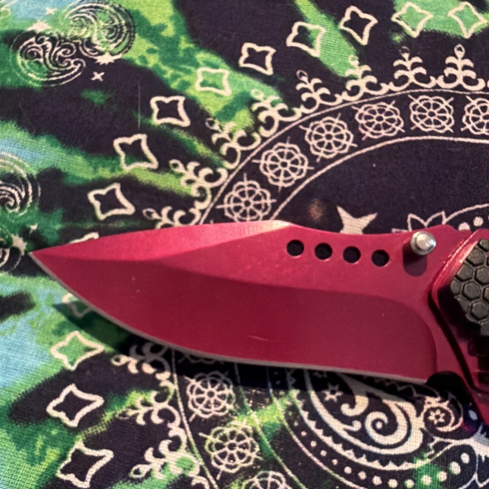 Custom Handmade Red Black Textured Handle Drop Point Folding Pocketknife