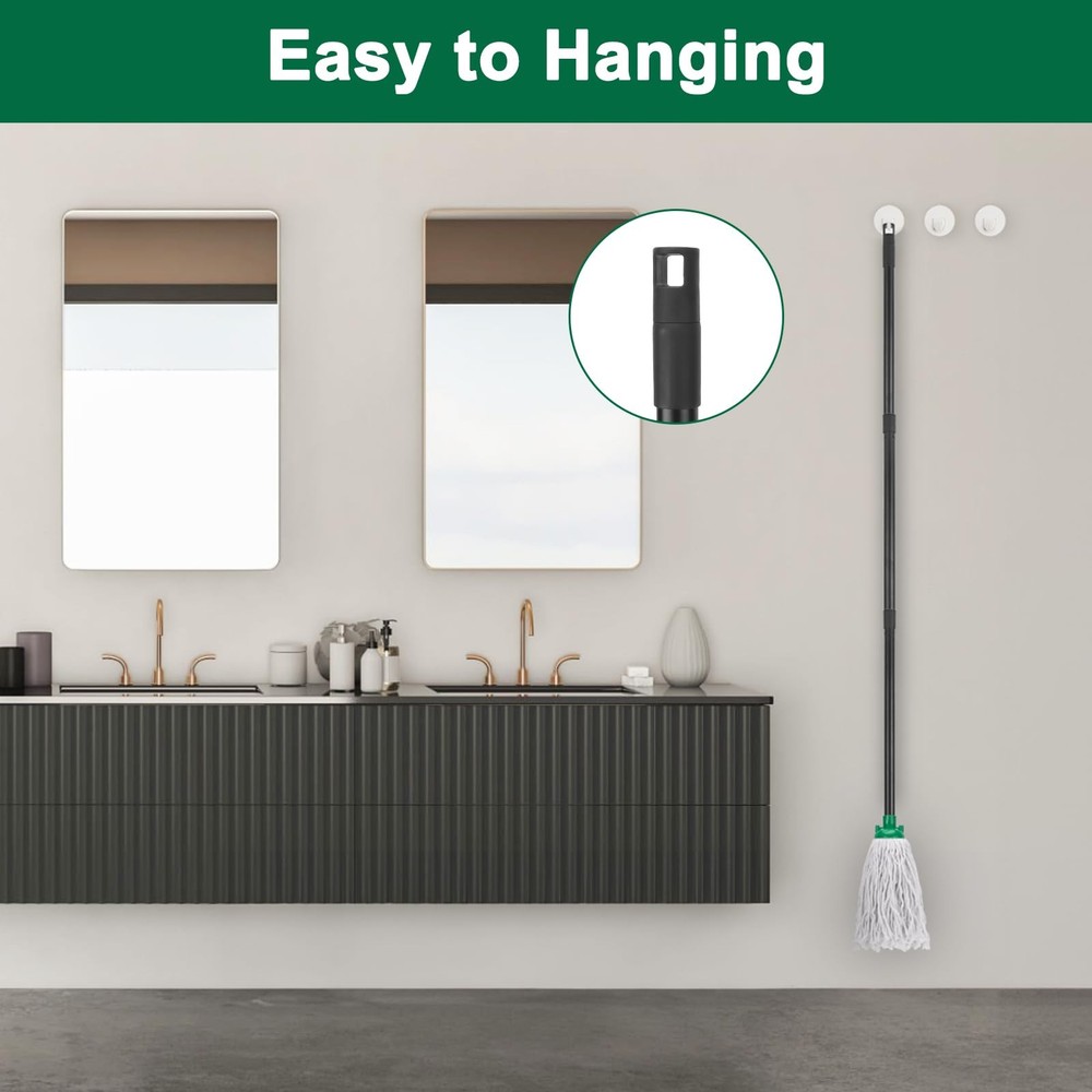 Cotton String Wet Mop 2 Heads Handle Floor Cleaning Replacement Refill Green