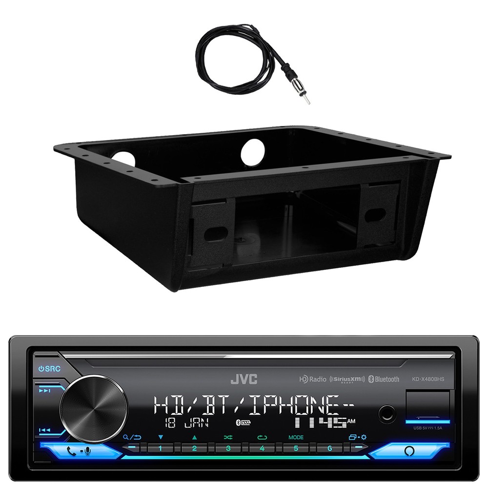 JVC KD-X480BHS Single DIN Bluetooth Amazon Alexa Receiver, Install Kit, Antenna
