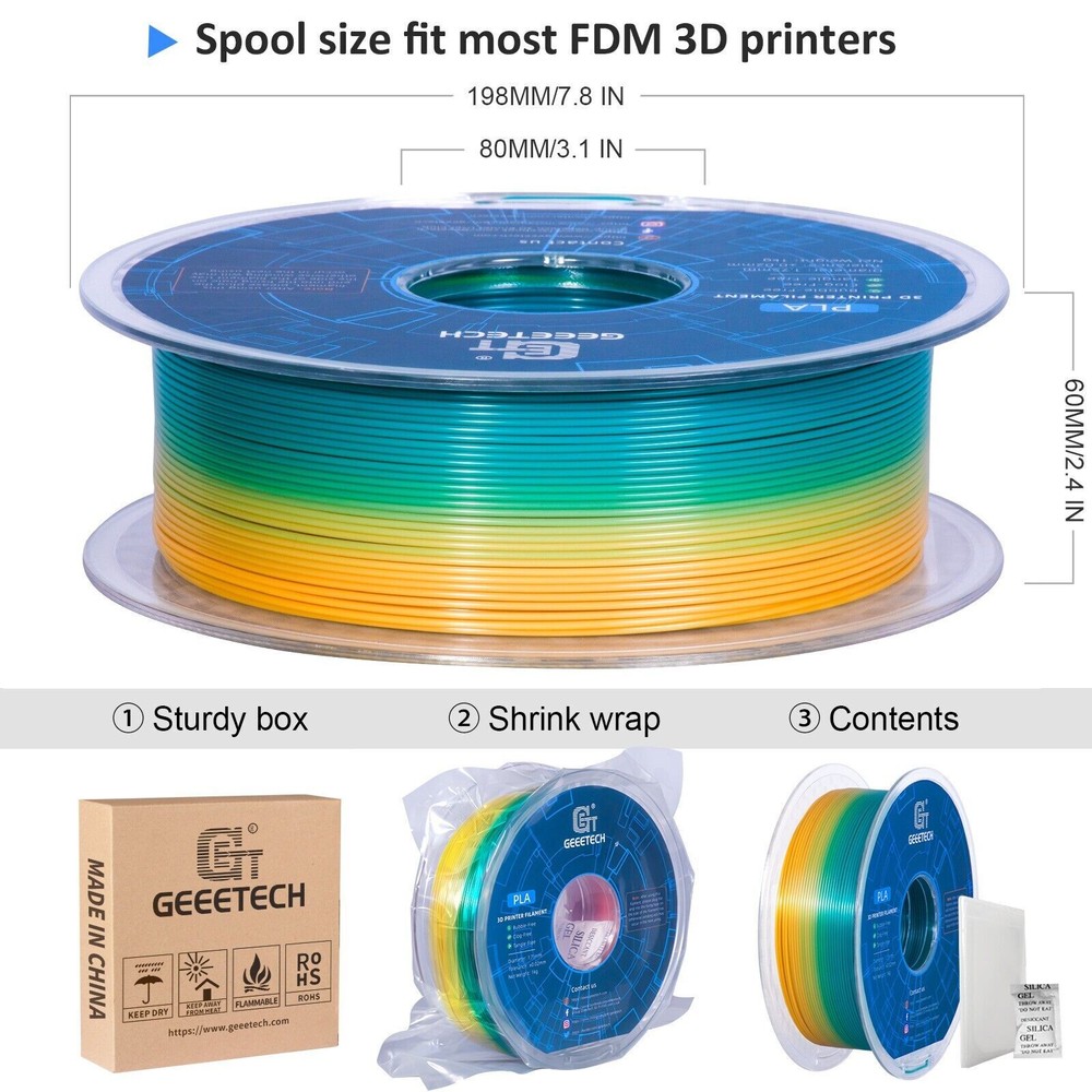 2KG Geeetech PLA 3D Printer Filament 1.75mm 1KG/ROLL Gradient Multicolor PLA US
