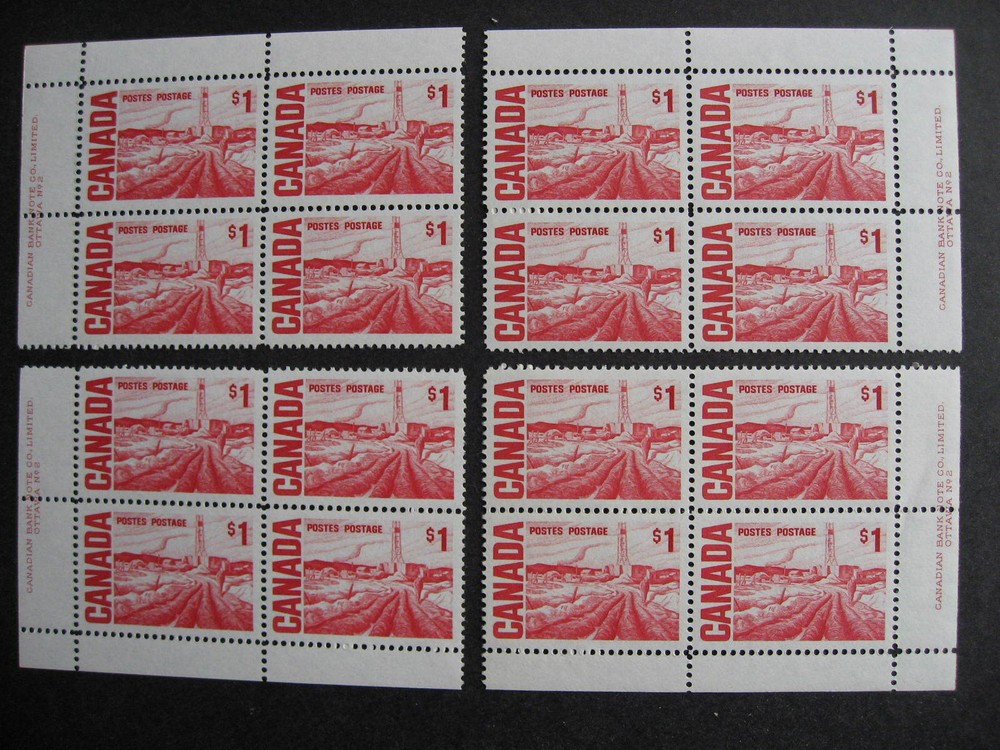 Canada centennial Ut 465Biii $1 Oilfields MNH matched set plate blocks