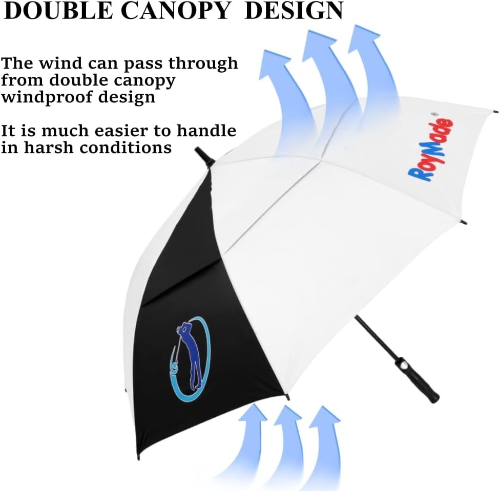 ROYMADE Automatic Open Golf Umbrella Oversize Double Canopy White+Black
