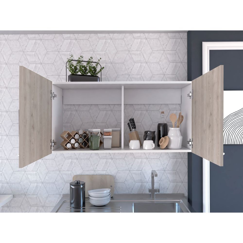 White and Light Grey 2-Door 2-Compartment Wall Cabinet