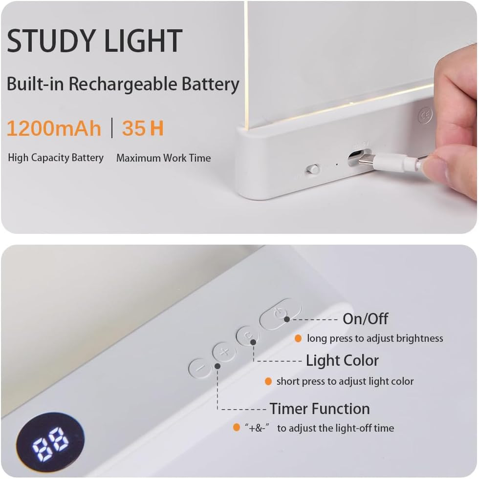 Dimmable LED Book Light with Timer, Rechargeable Clip-On Reading Lamp (Pink)