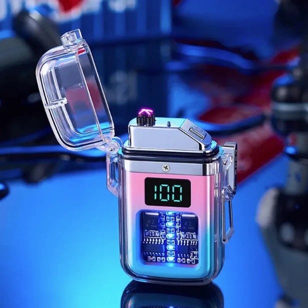 1X Transparent shell waterproof rechargeable pulse lighter with digital display