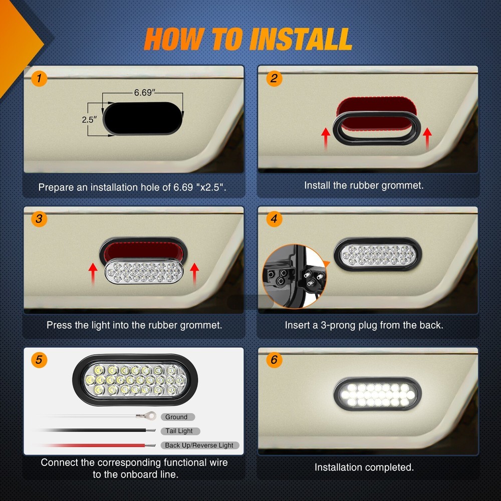 Nilight 6Inch Oval Trailer Tail Light 2PCS White 24LED Back Up Reverse Light