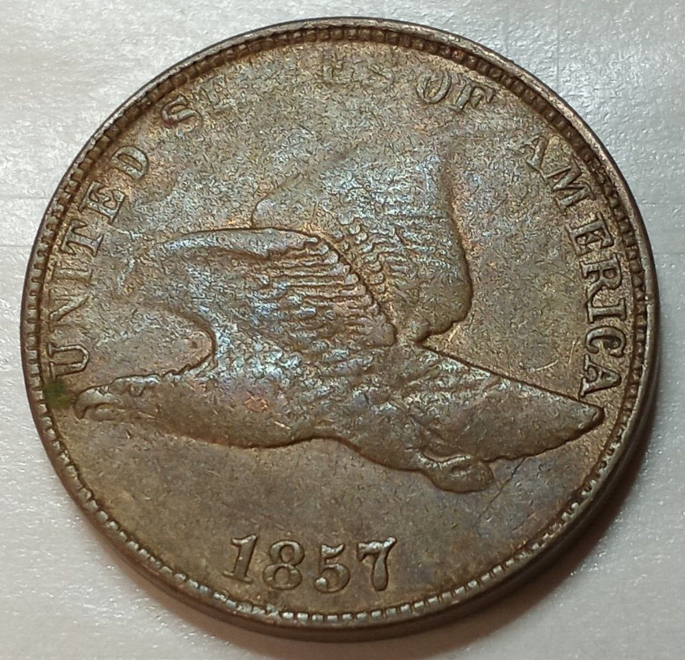 1857 Flying Eagle Cent - High Grade - Struck Through Grease - Poss. Old Cleaning