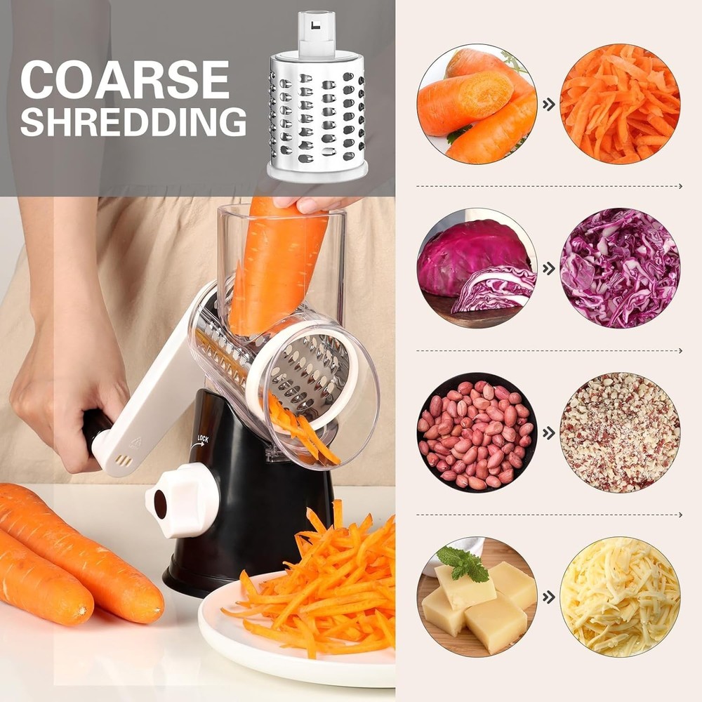 Versatile Rotary Cheese & Vegetable Shredder with Suction Base - Dishwasher Safe