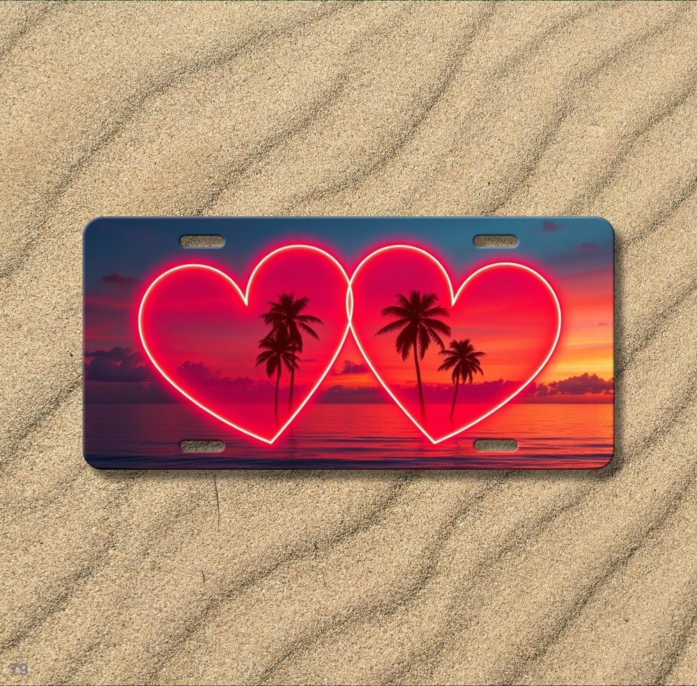 Glowing Double Hearts Design Custom Text License Plate Editable Decor