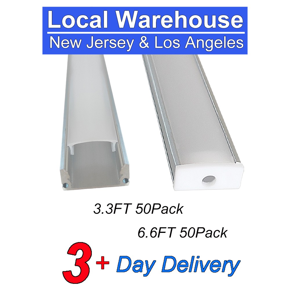 50Pack 6.6FT 2M Aluminum Channel Diffuser System U Shape Silver with Milky Cover