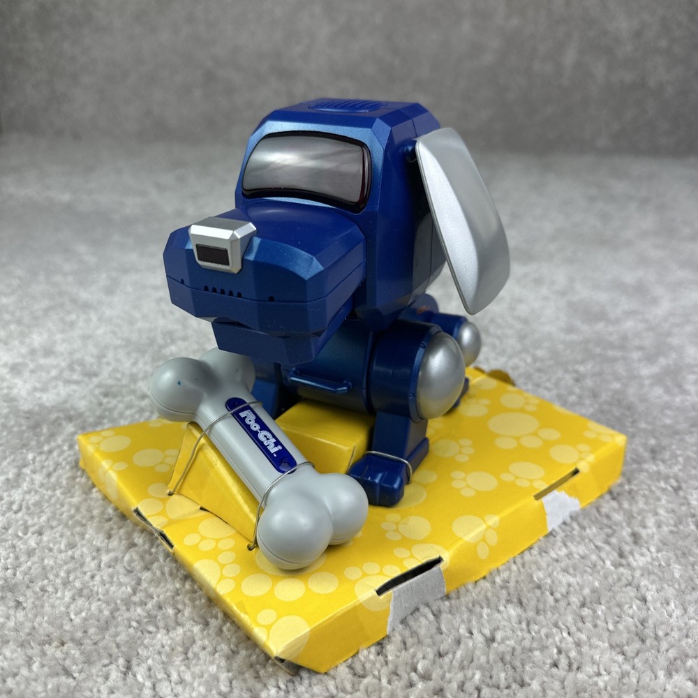 *READ* Tiger Electronics Poo-Chi Interactive Robot Dog Blue Silver With Bone