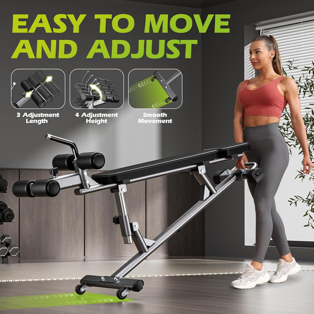 Semi-Commercial Sit-Up Bench with Reverse Crunch Handle for Ab & Core Workout an