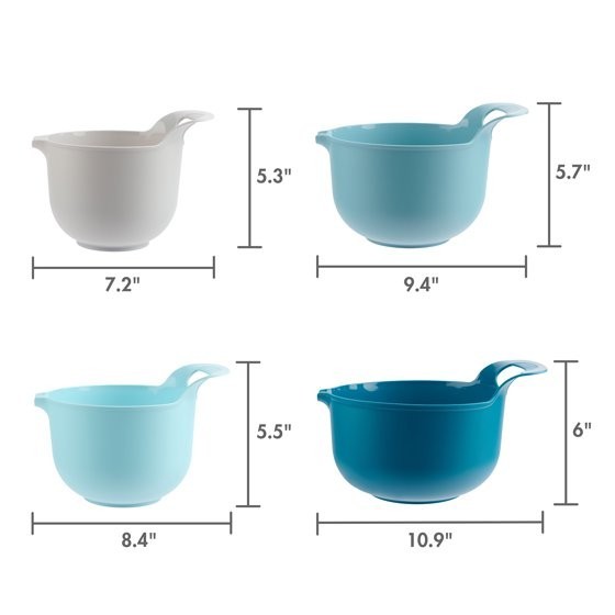 4 Piece Nesting Plastic Mixing Bowl Set with Pour Spouts and Handles,