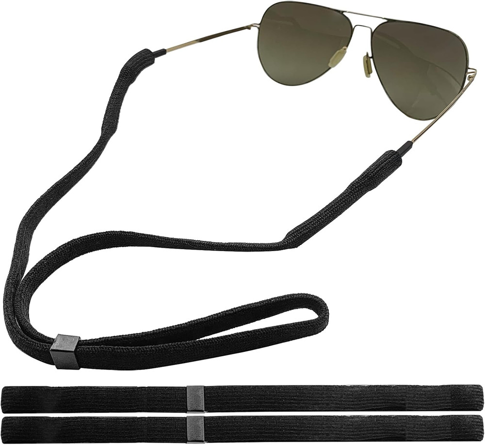 Adjustable Glasses Strap, 3-Pack Black Nylon Eyeglasses Strap with Secure Hol...
