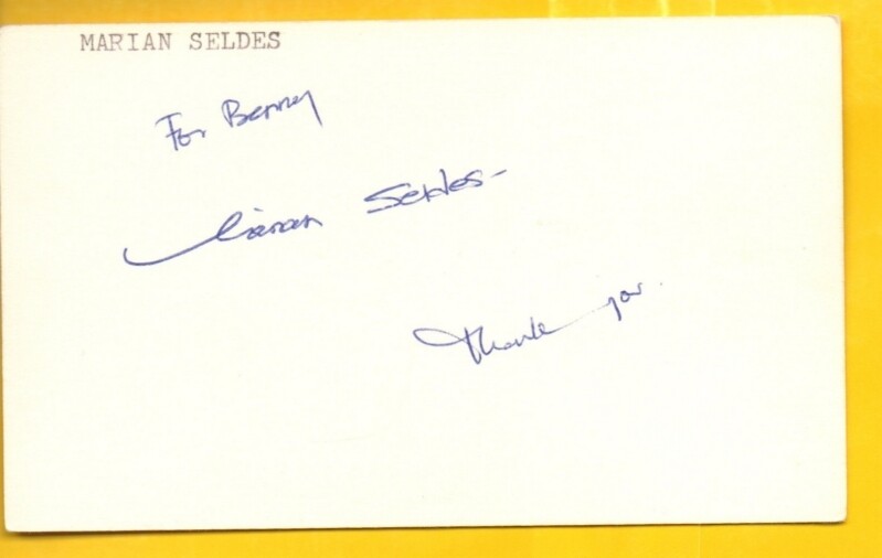 S-MARIAN SELDES autograghed index card w/COA