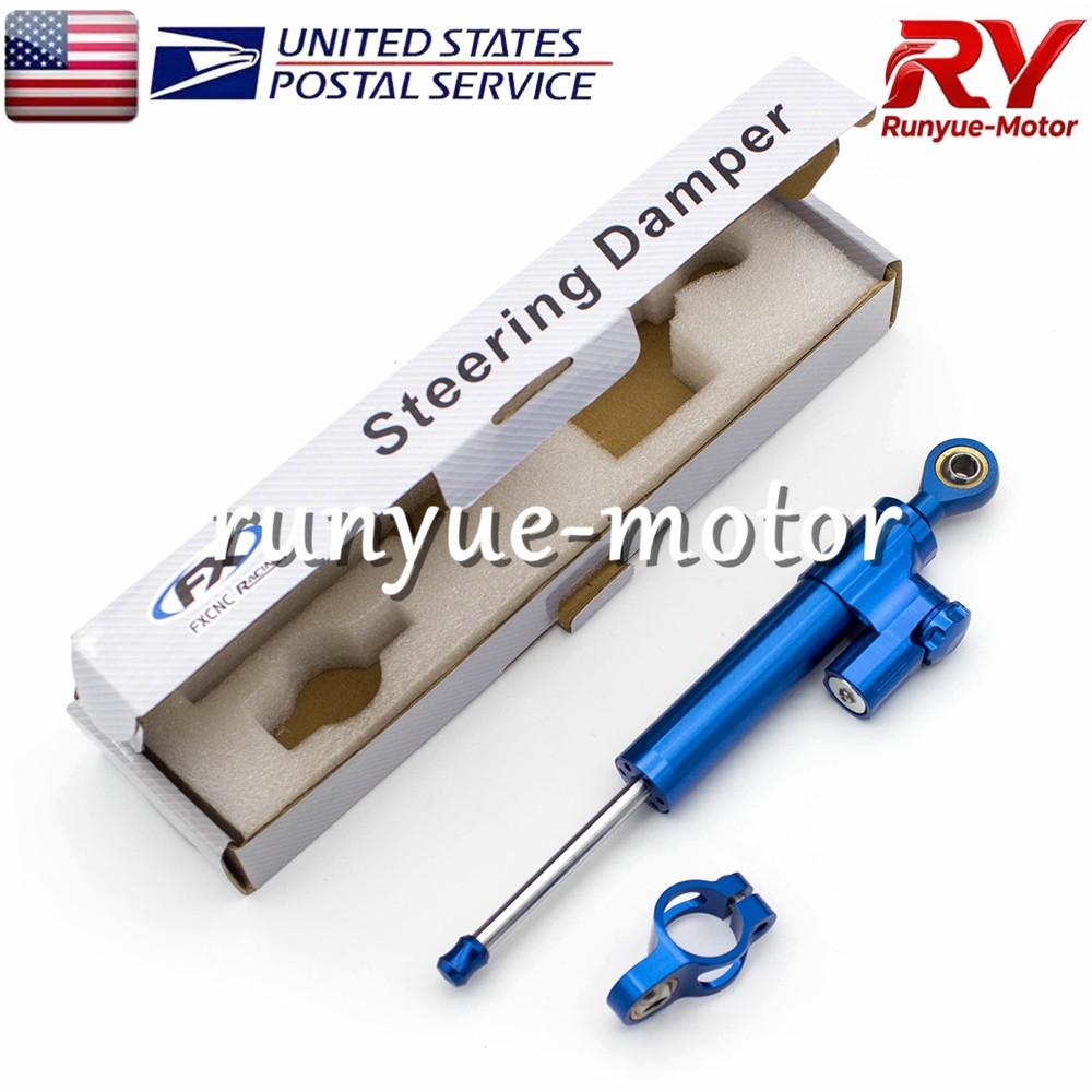 Blue 255mm Adjust Steering Damper Stabilizer Linear Control Universal Aluminum