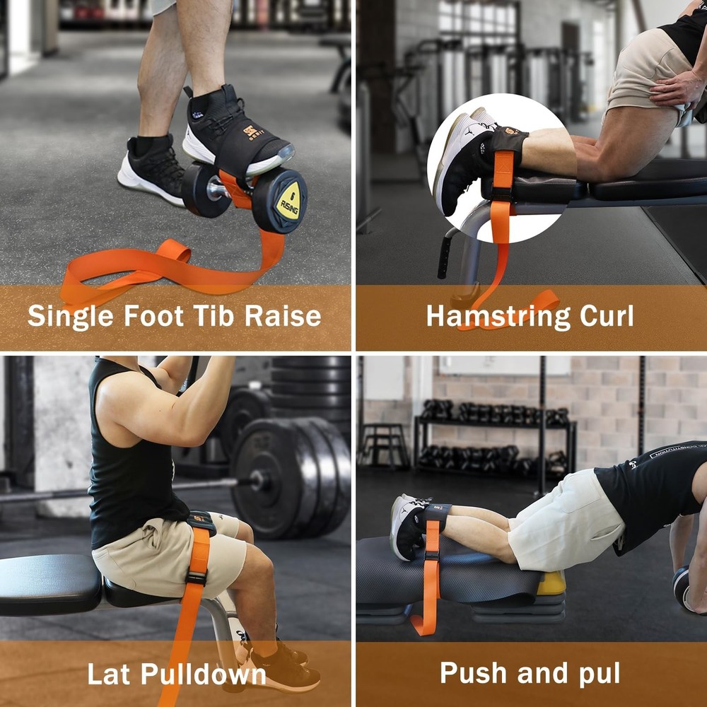 SEBIT Hamstring Curl Strap,59 inches Adjustable Squat Strap Foot Dumbbell Str...