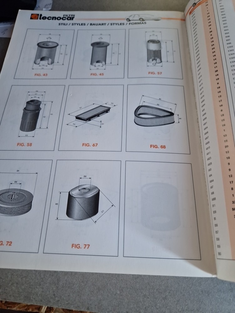Filtri Tecnocar Filter Parts Book 1999/2000. Reference Catalogue