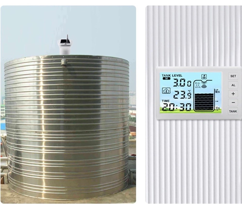 Ultrasonic Water Tank Liquid Depth Level Meter Temperature Sensor Time Display