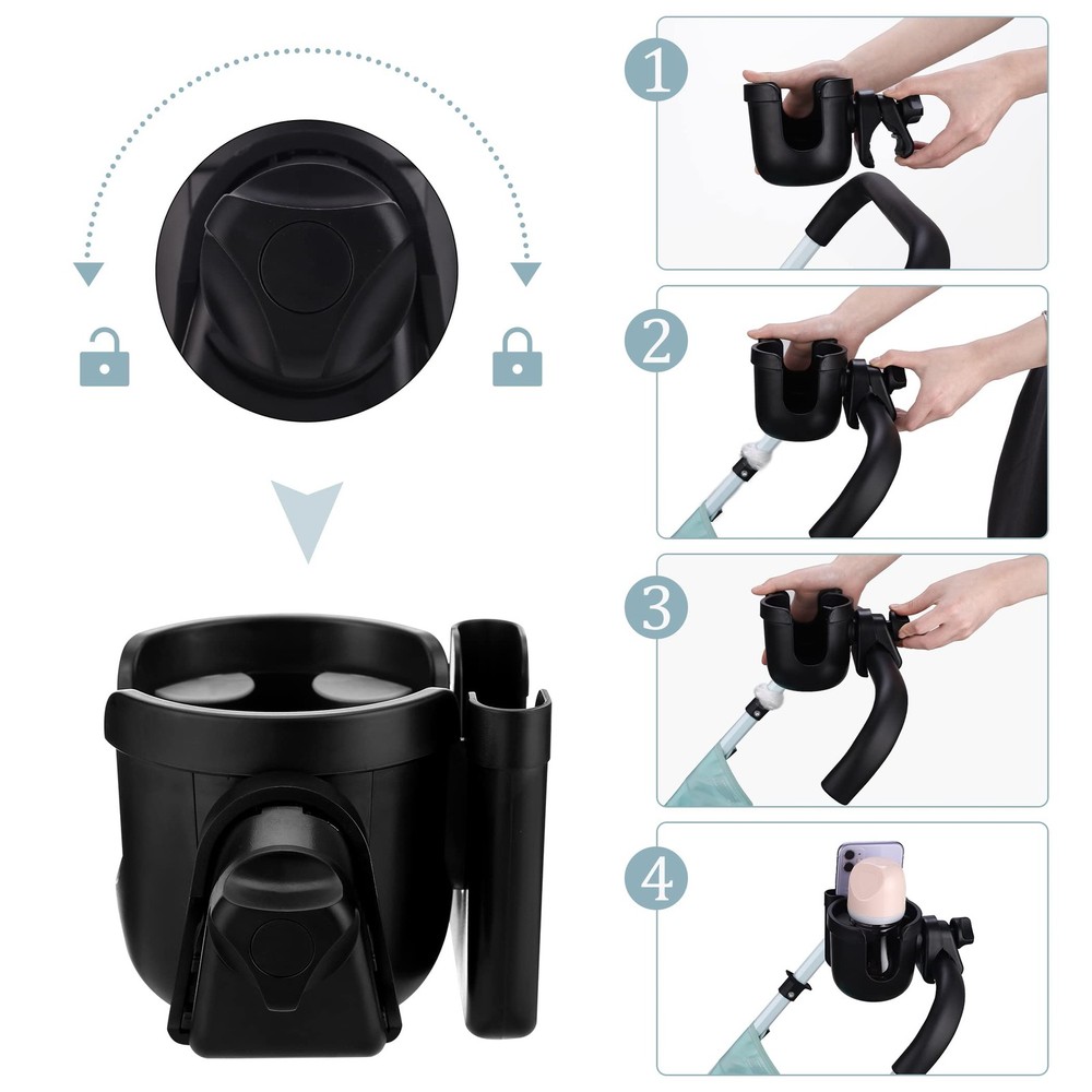 Universal Stroller Cup Holder, Adjustable Drink Holder with Phone Holder
