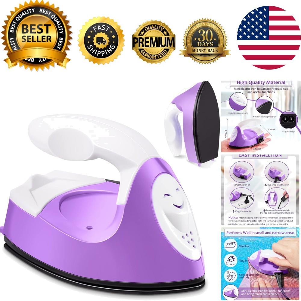 Portable Mini Craft Iron - Efficient Heat Press for DIY Projects - 3.93" Purple