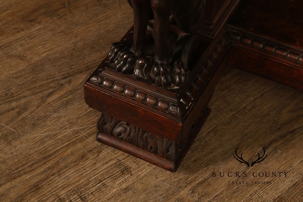 Victorian Carved Oak Library Table With Griffin Supports