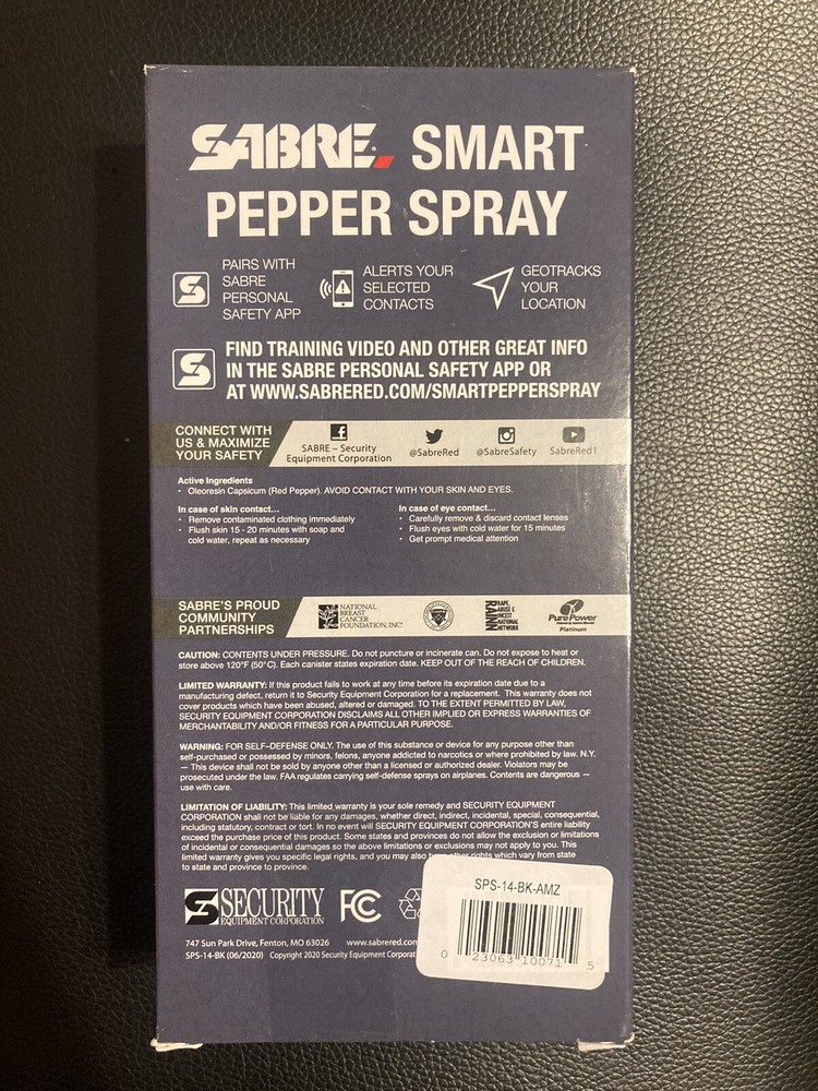 Sabre smart pepper spray With Bluetooth