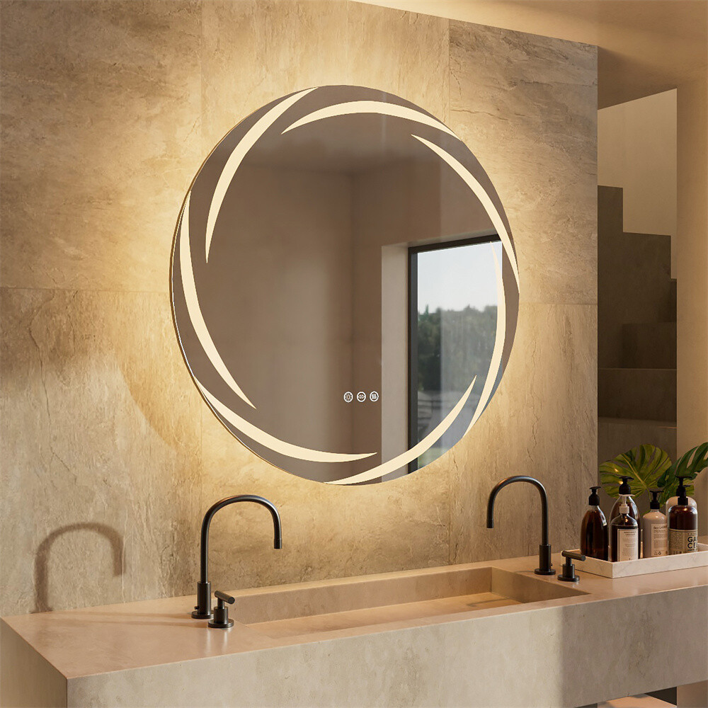 Circle LED Bathroom Mirror With Lights Large Dimmable Wall Vanity Mirrors Makeup