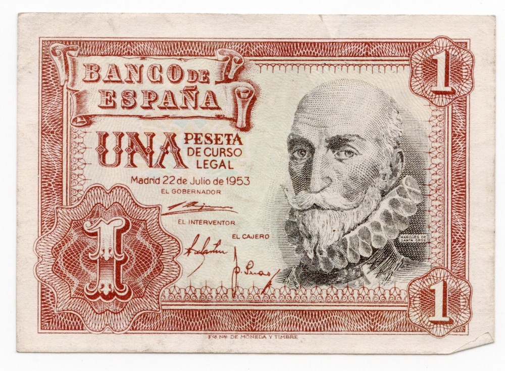 Spain 1 Peseta Circulated Banknote