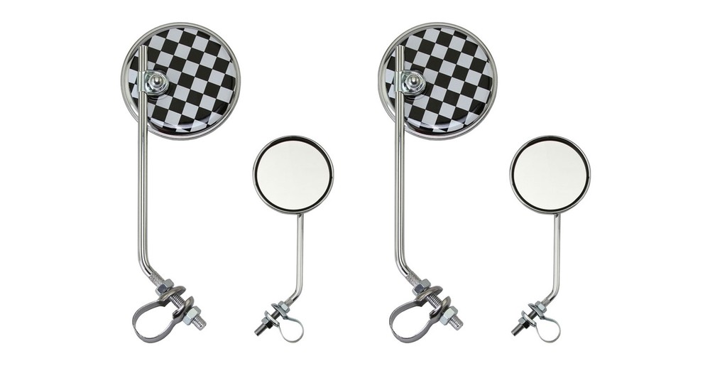 Two Bike Check Round Mirror Chrome Black/White.
