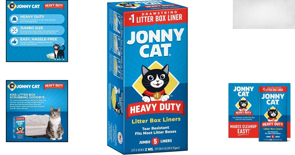 Jumbo Litter Box Liners - Heavy Duty, Unscented with Drawstring Closure, 5 Pack