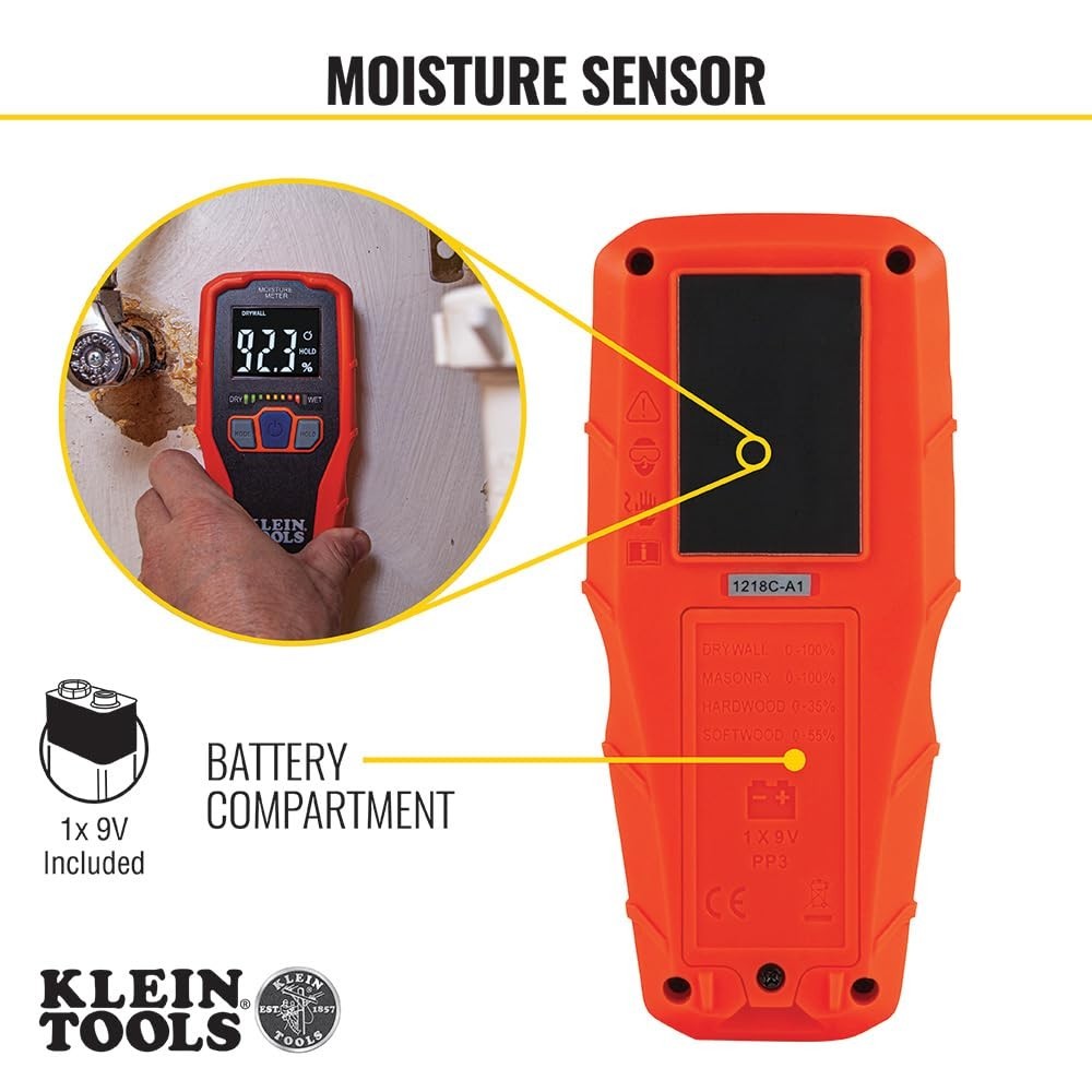 Klein Tools ET140 - Versatile Pinless Moisture Meter with LED Display and Alerts