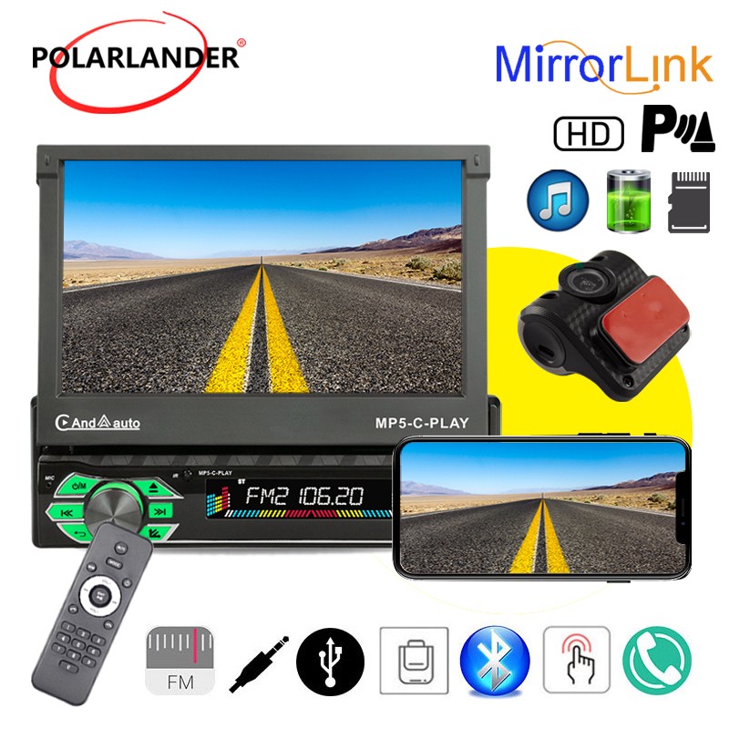 MP5 Single Spindle Player 9601C-CARPLAY Car Electric Telescopic Screen 7"
