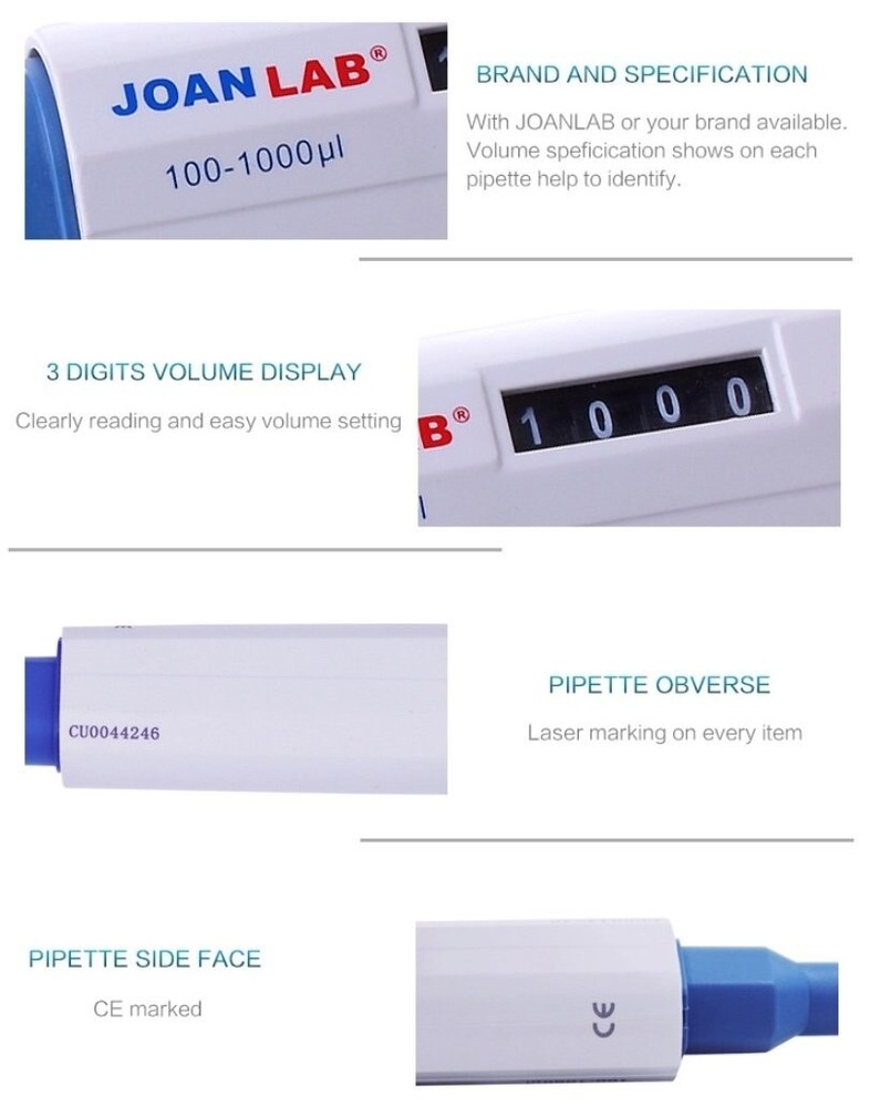 Adjustable Variable Single Channel Micropipette 20-200ul kit, 2 racks of 96 tips