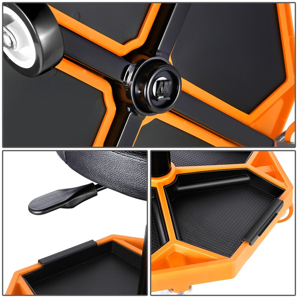 300lbs Adjustable Mechanics Rolling Seat Creeper Garage Stool Work Chair Orange