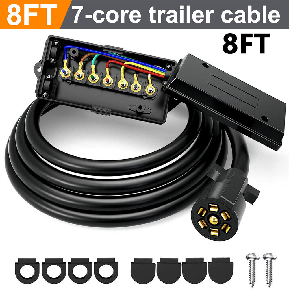 4ft 8ft Trailer Cord 7 Way Plug 7-Pole Inline Junction Box Wiring Harness Kit