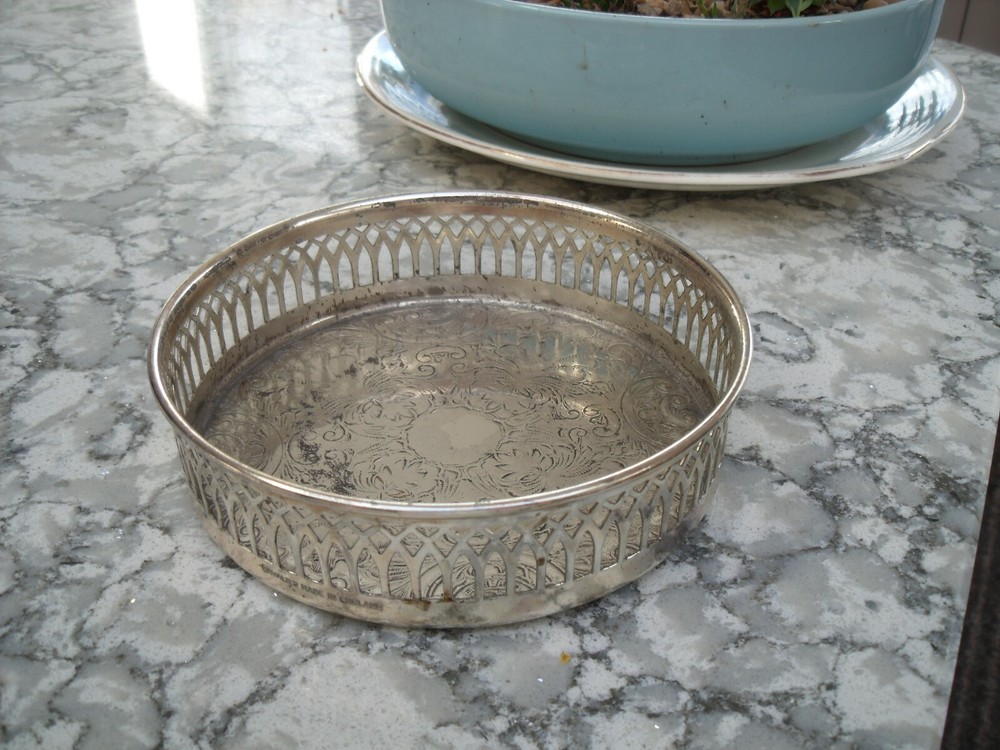 Silver Plated Coaster with Floral pattern ~ Cavalier Made in England.