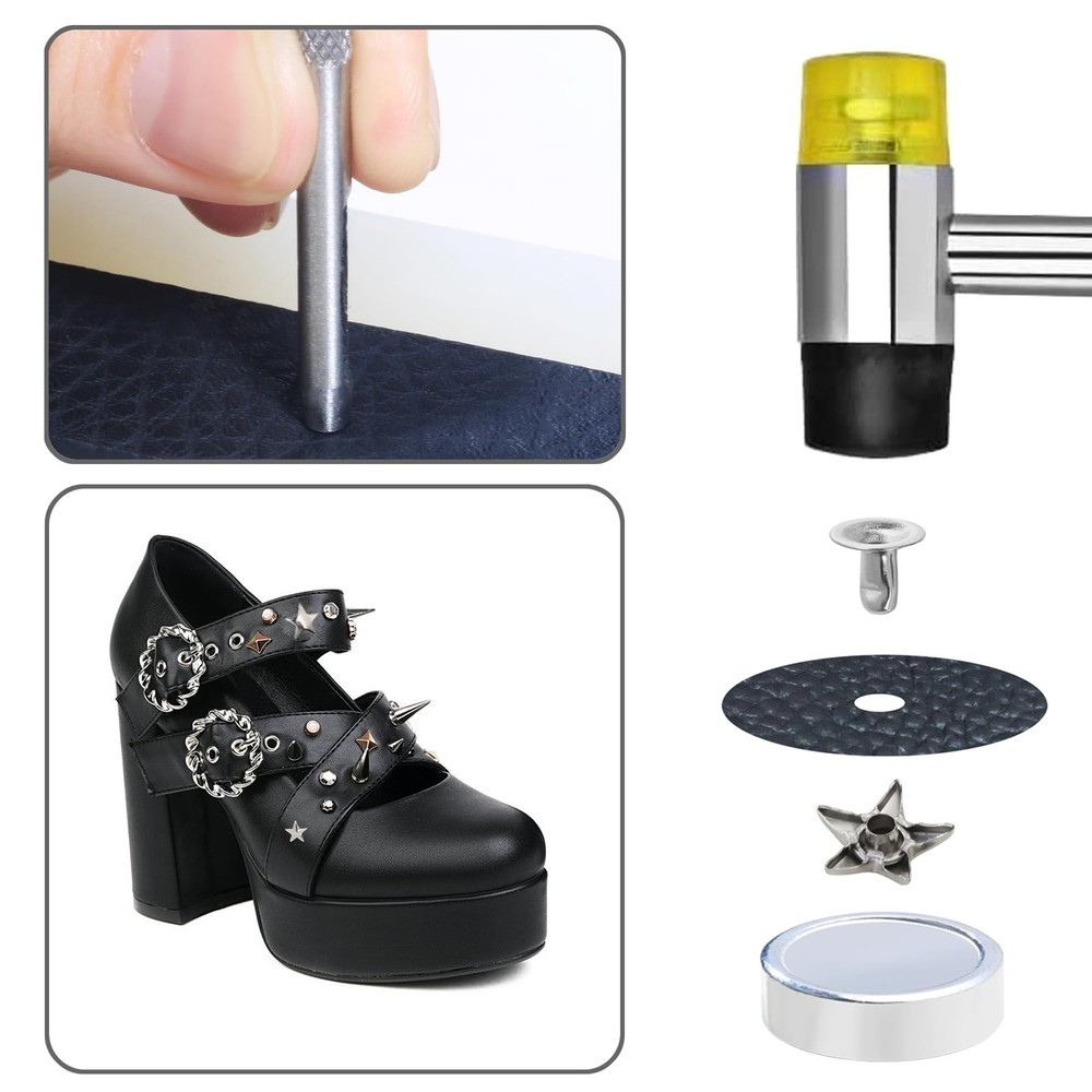 200 Sets Leather Rivets Kit Mixed Sizes Star Studs Silver Crafting Tool