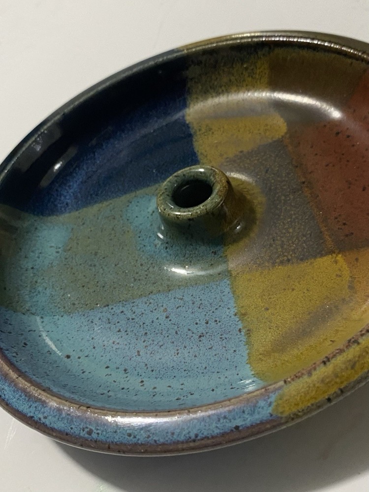 Studio Art Pottery Ceramic Trinket Dish, Olive Plate, Incense Burner? Signed