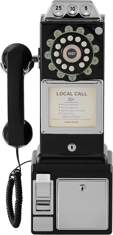CR56-BK 1950'S Payphone with Push Button Technology, Black